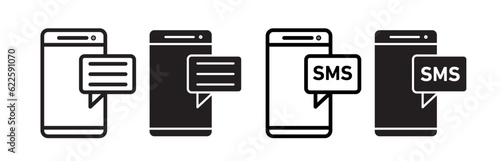 Mobile message icon set. cellphone push notification vector symbol. mobile sms icon. phone text message vector. photo