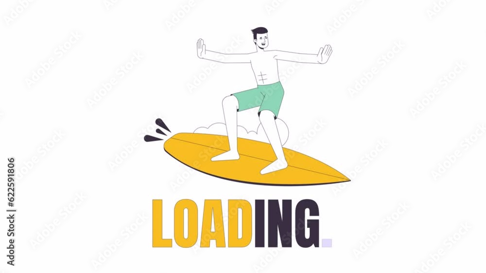 Happy surfer man on wave line 2D loading animation. Surf beach action. Guy with surfing board animated cartoon outline character 4K video loading motion graphic. Surfen welle download process gif Happy surfer man on wave line 2D loading animation. Surf beach action. Guy with surfing board animated cartoon outline character 4K video loading motion graphic. Surfen welle download process gif