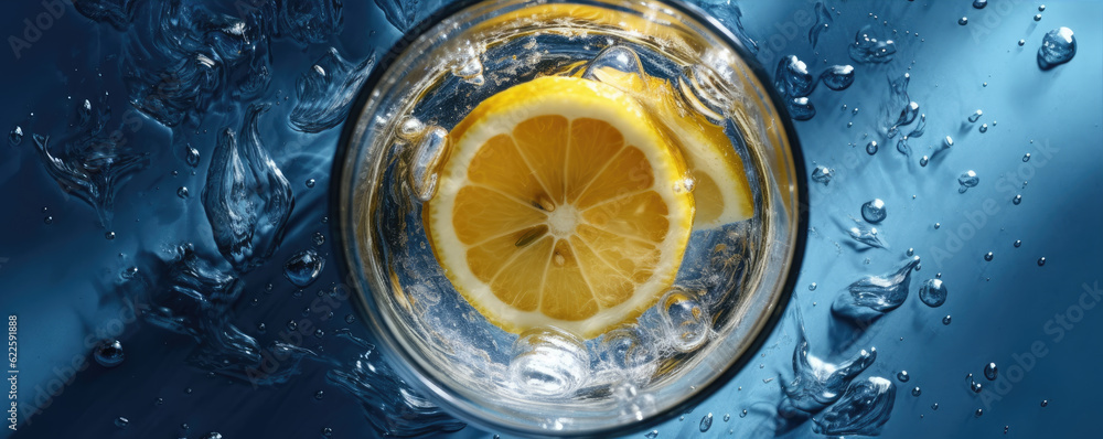 Ilustration photo a glass of pure water placing on the blue background. generative ai Ilustration photo a glass of pure water placing on the blue background. generative ai
