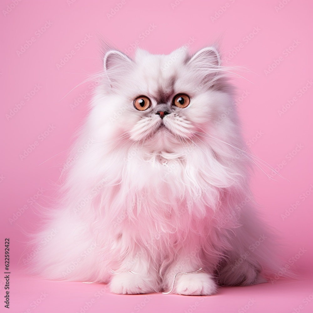 persian cat in on a pink background