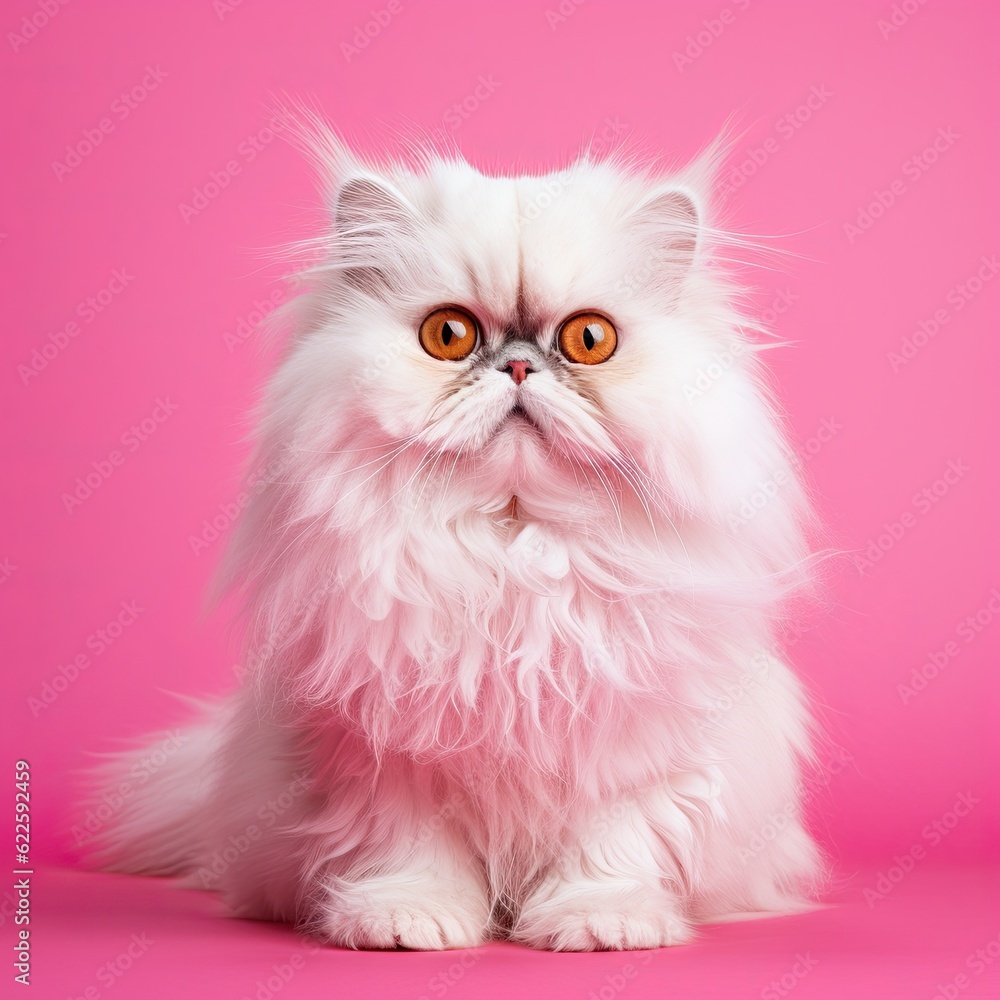 persian cat in on a pink background