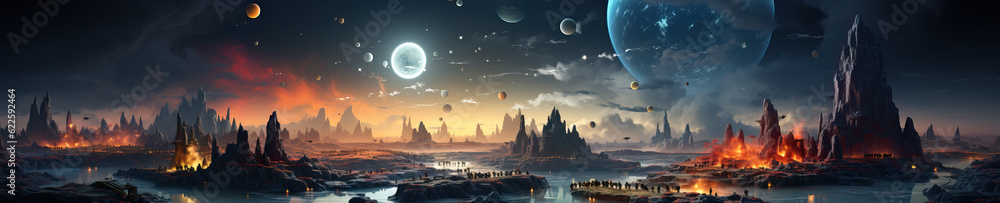 Galactic space landscape. Fantastic landscape of the planet. Galactic space landscape. Fantastic landscape of the planet.