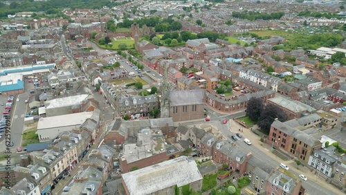 Aerial drone view of the Scottish city named Arbroath