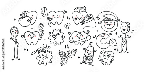 Children's dentistry. Set of illustrations. Vector.
