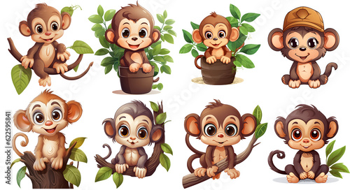 set of monkeys Clipart isolated, generated ai
