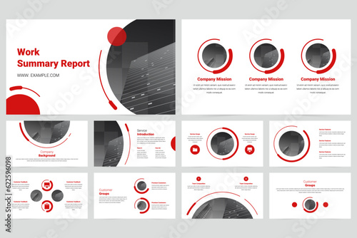 Red modern business work report slide presentation template