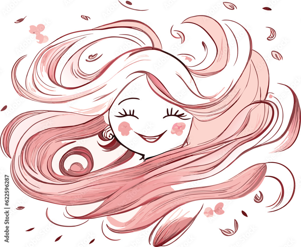 Vector art illustration smiling woman with flowing hair eps 10