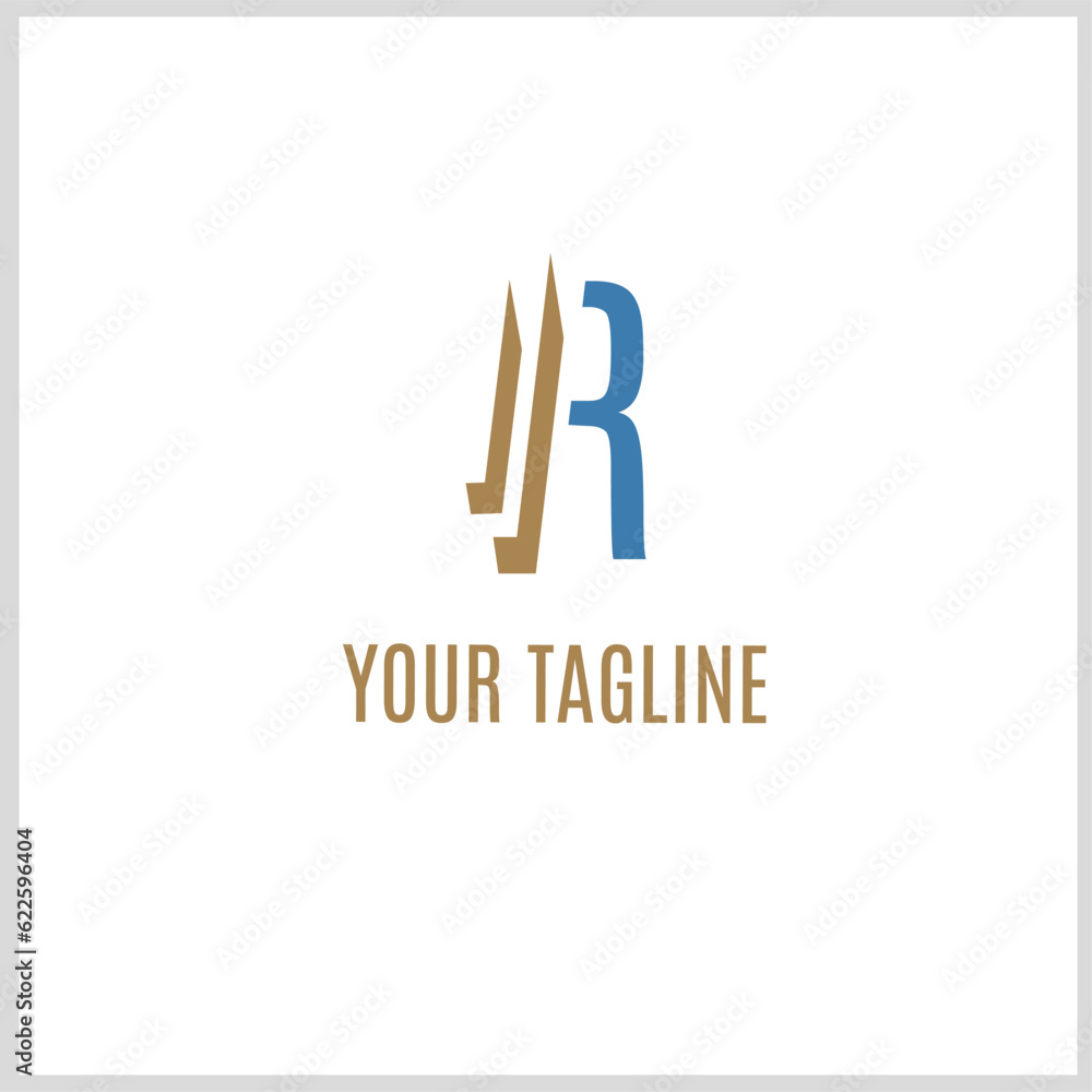 Letter IR or R monogram logo template, Orange and blue color. Vector Illustration for Icon, Symbol, Logo etc