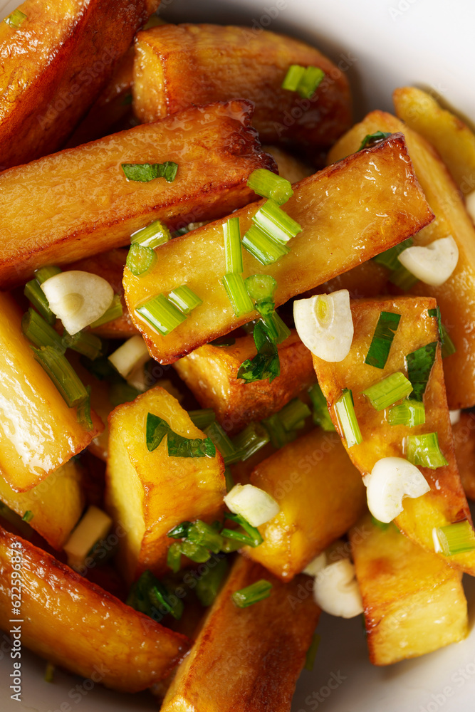 French fries macro with garlic and herbs French fries macro with garlic and herbs