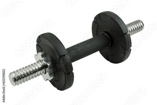 Black silver short barbell isolated on white background