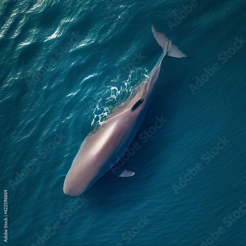Aerial top down view of a big sperm whale freely swimming in open water, Australia photo