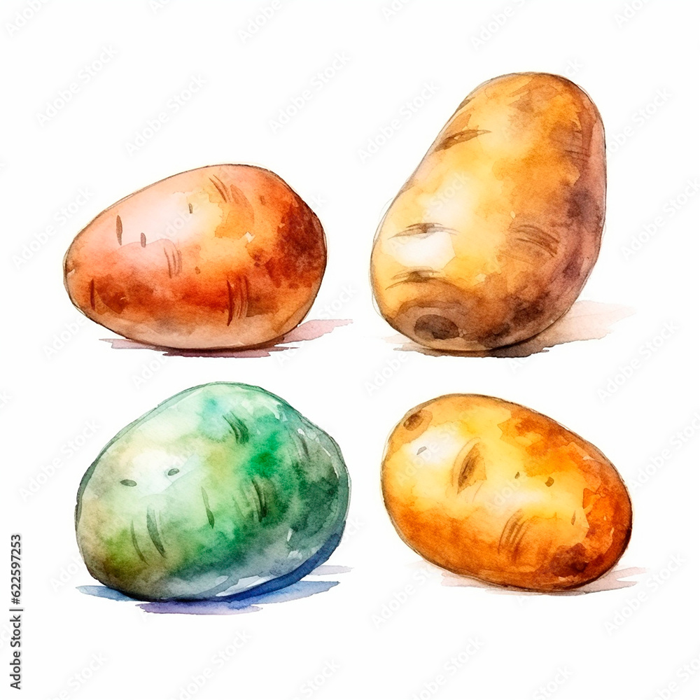 Fototapeta premium potato set watercolor on a white background created with Generative Ai