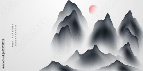 Fotografia Modern design vector illustration of beautiful Chinese ink landscape painting