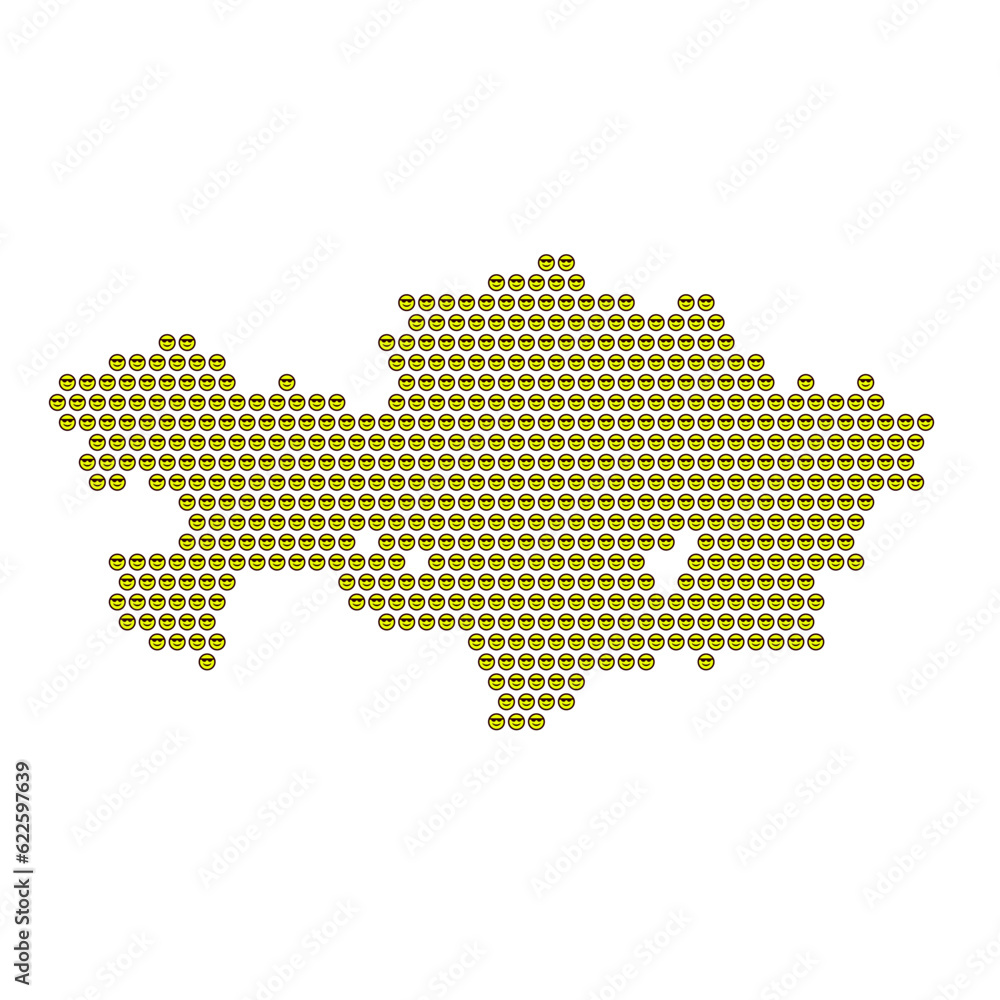 Map of the country of Kazakhstan with a cool smiley emoticon icon texture on a white background