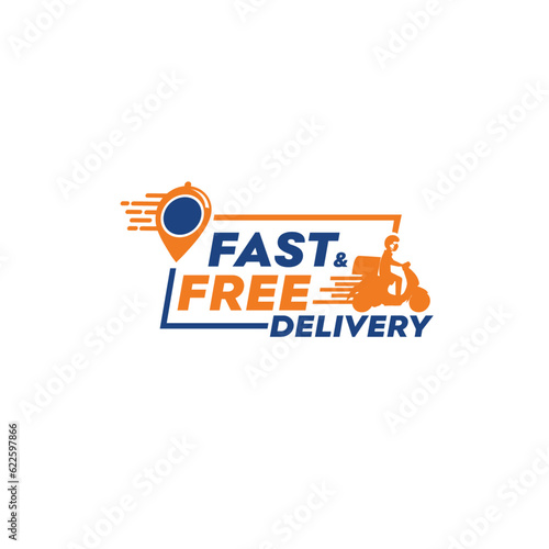 Fast and Free Delivery Logo, Online Food, Pizza, Biryani, Vegetables, fruits, Grocery Home delivery Logo Design Vector