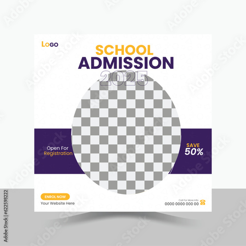 School Admission Social Media Post Design, Education Template.