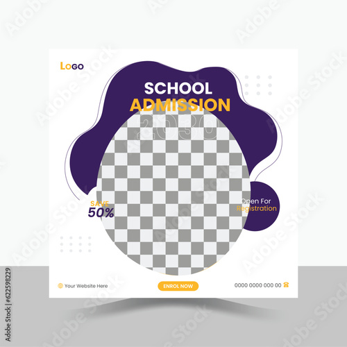 School Admission Social Media Post Design, Education Template.