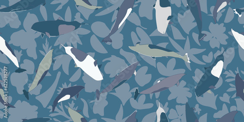 Marine mammals flat style seamless pattern photo