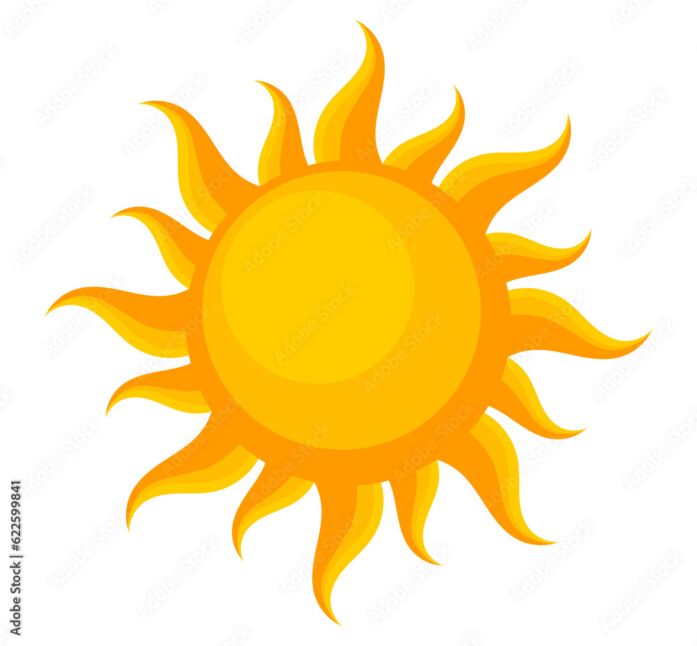 Summer sun symbol, design element illustration on white background.