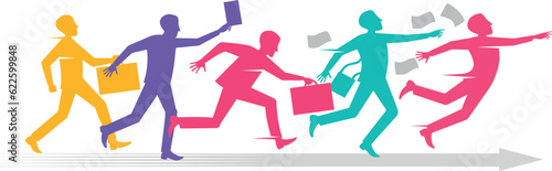 Business competition for leadership. Running to success. Businessmen compete in running. Rivalry concept flat vector illustration.  The best achievement  in contest