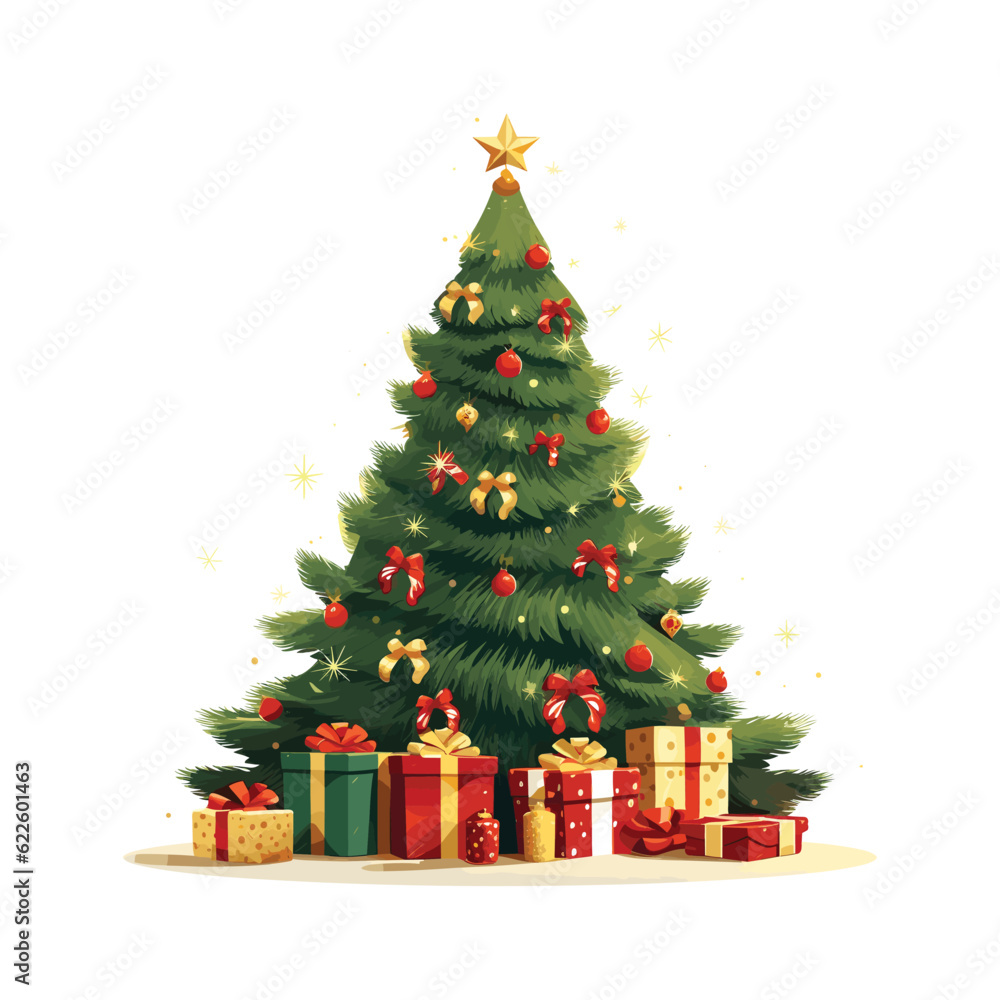 Fir tree with decorations, Christmas tree vector Fir tree with decorations, Christmas tree vector