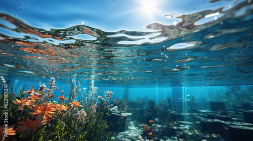 Olympic Swimming pool under water background.