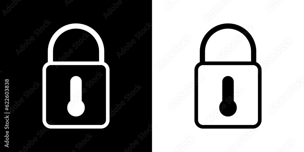 Vector icon locked lock. Padlock symbol. Black and white lock illustration. Vector icon locked lock. Padlock symbol. Black and white lock illustration.