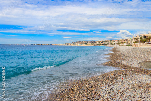 View of the beach near the Promenade des Anglais in Nice  France