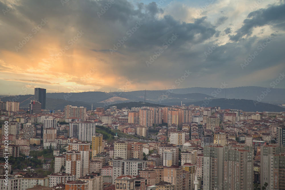 istanbul unplanned urbanization, Umraniye and Atasehir districts top angle general shot