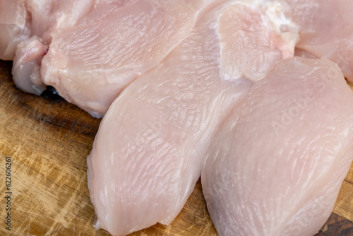 fresh and raw chicken meat during cooking