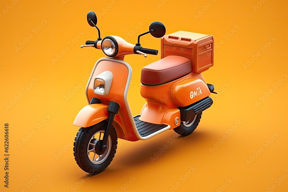 3d illustration scooter, vespa on orange background