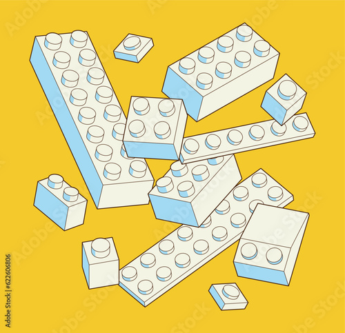 Simple pattern of building block, bricks for children. Vector isometric illustration. Colored bricks isolated on white background.