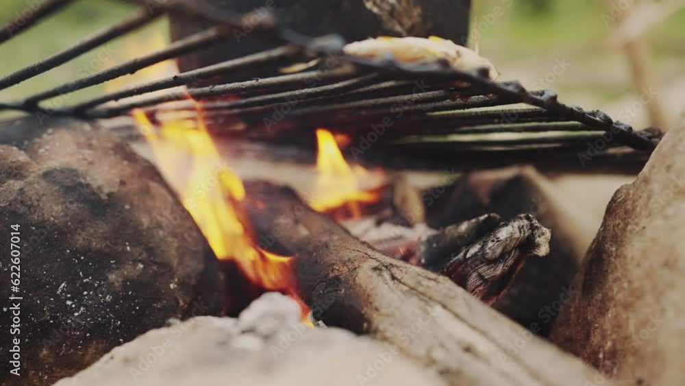 Close up campfire camp fire summer burning fire campfire at bonfire in the dark Close up campfire camp fire summer burning fire campfire at bonfire in the dark