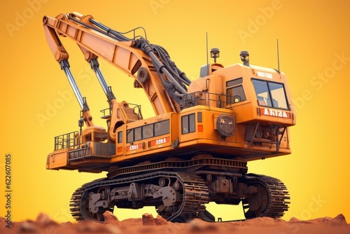 3d illustration dragline excavator, mining machine, crane orange background