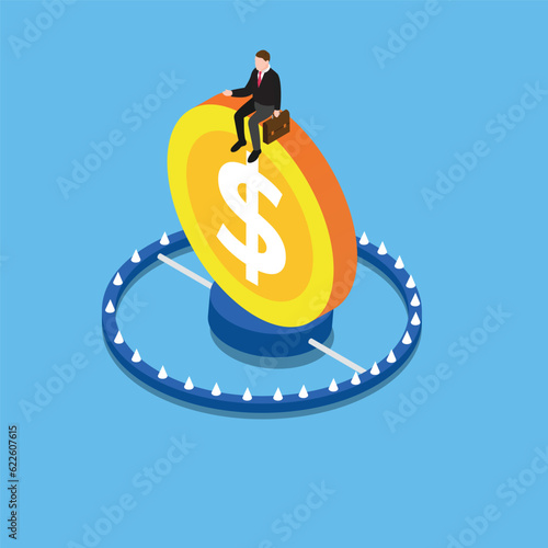 Businessman be caught in a bear trap with dollar coin isometric 3d vector illustration concept for banner, website, illustration, landing page, flyer, etc