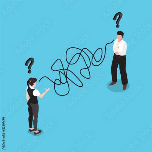 Problems in communication - misunderstanding create confusion in work isometric 3d vector illustration concept for banner, website, illustration, landing page, flyer, etc
