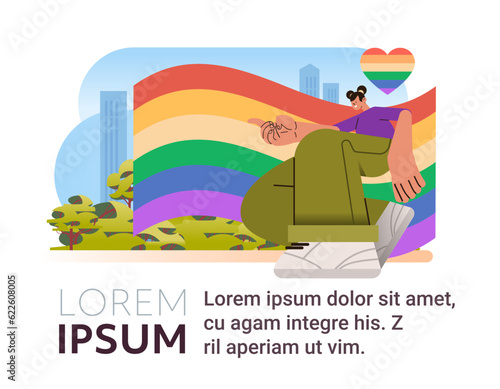 woman with lgbt rainbow flag gay lesbian love parade pride festival transgender love concept copy space
