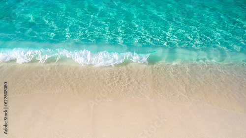 Overhead Shot of a Caribbean Beach, Ocean Water and White Sand