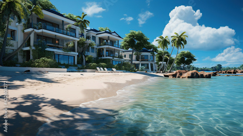 Obraz na plátně Paradise nature, sea and hotel house on the tropical beach.
