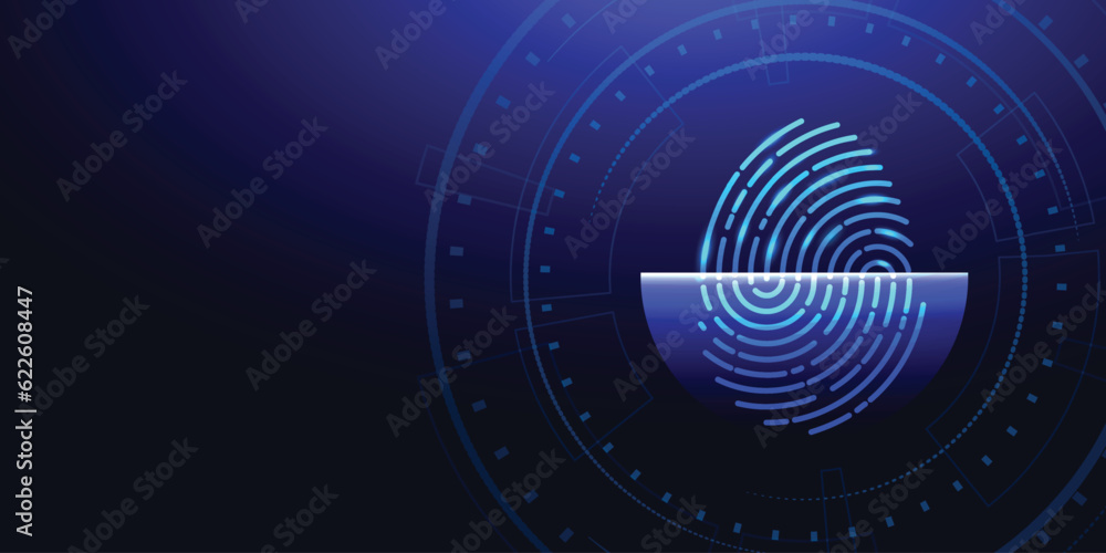 Fingerprint scanner. Cyber security, technology identification concept. Futuristic technology background. Vector illustration