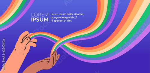 mix race hands holding lgbt rainbow flags gay lesbian love parade pride festival transgender love concept