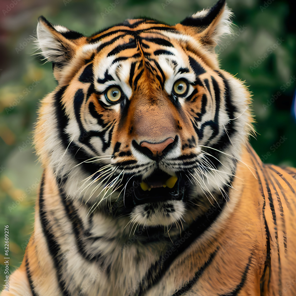 Portrait of a tiger looking mildly surprised