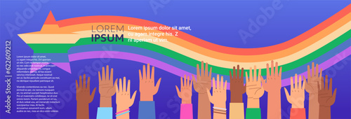 raised up mix race hands lgbt rainbow flags gay lesbian love parade pride festival transgender love concept copy space