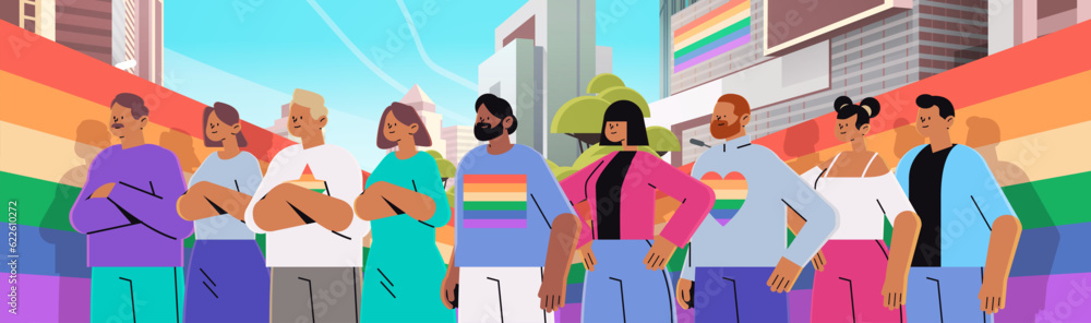 mix race people with lgbt rainbow flags gay lesbian love parade pride festival transgender love concept mix race people with lgbt rainbow flags gay lesbian love parade pride festival transgender love concept