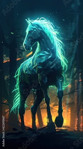 Green light glow horse in the night. © hugo