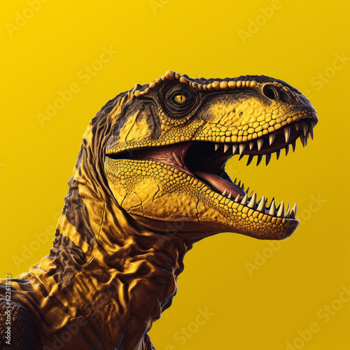 Dinosaur on yellow background. Generative AI.