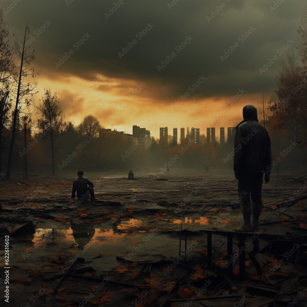 Fototapeta premium Chernobyl nuclear power plant catastrophe. Pripyat. Generative AI.