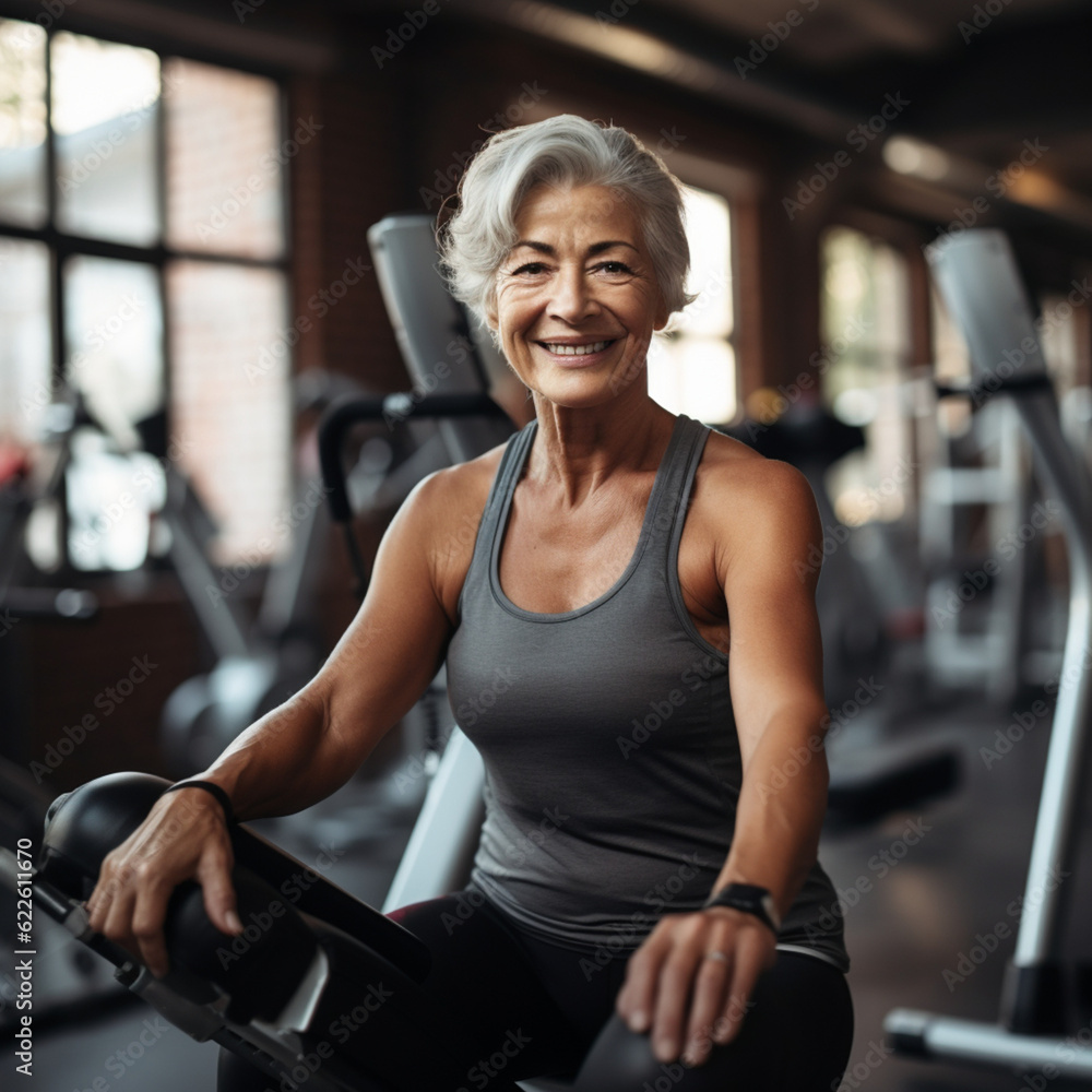Senior woman in the gym. Generative AI. Senior woman in the gym. Generative AI.