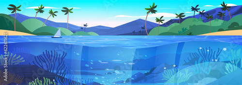 sea or ocean marine fauna with fish and coral reef underwater recreational activity summer vacation concept