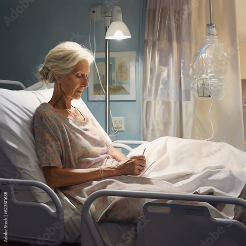 Senior woman on a hospital gurney. Generative AI.